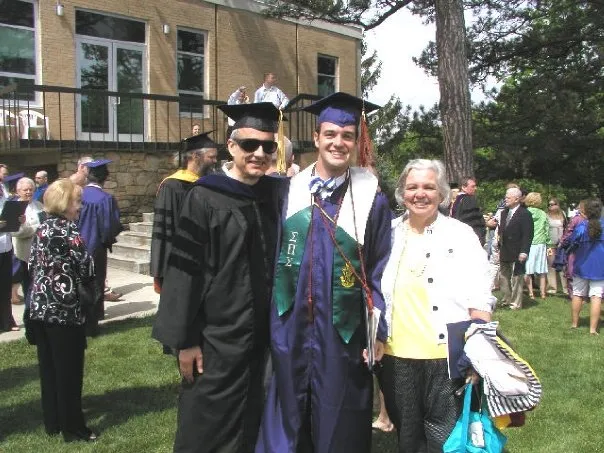 Prof. Ruiz, physics graduate Alex Sell, and Alex's mom. When the Professor was 10, he and his family stayed at the Inlet Inn, Beaufort, NC - whcih was owed by Alex's grandparents. Alex's mom was there at the time the Prof. stayed there.
